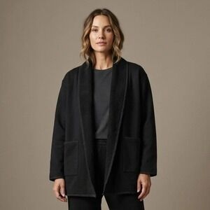 FILOSOFIA Women Cardigan XS Black Cotton Fleece Minimalist Loungewear